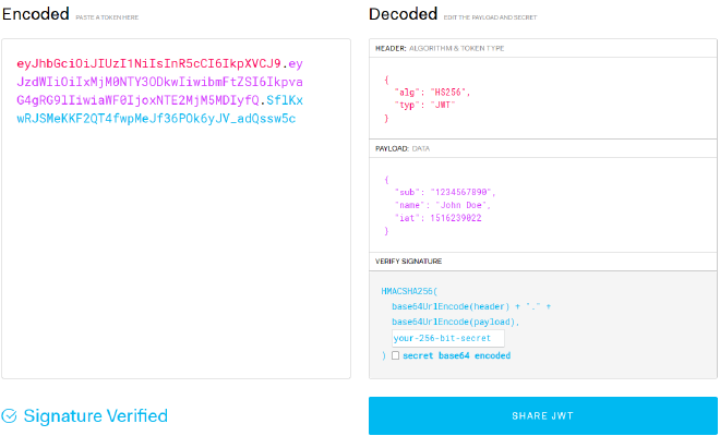 Figure 1: A decoded JWT (Source: jwt.io)