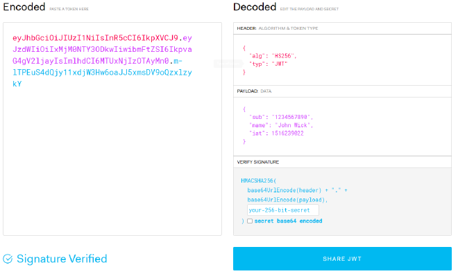 Figure 2: The JWT from Figure 1 but with a different name value (Source: jwt.io)